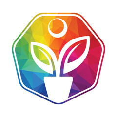 Flower Pot And Plant Logo. Human Growth Vector Logo.