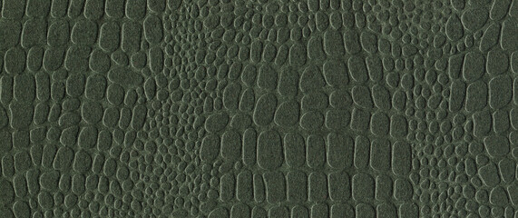 Background with a pattern of crocodile skin. Green leather texture.