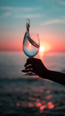 glass of wine on sunrise