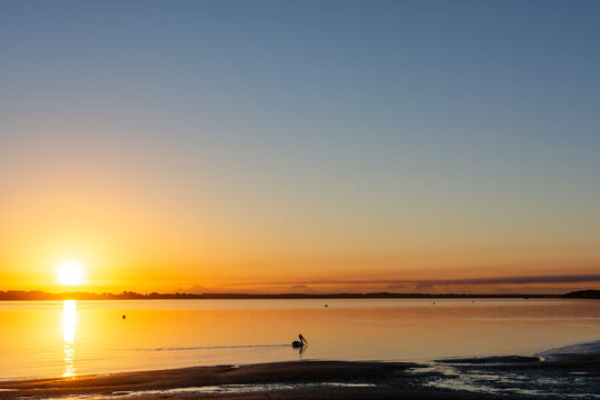 Sunset over the Glasshouse Mountains from Bribie Isand