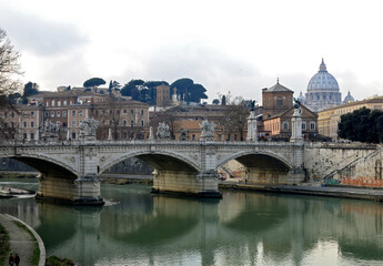 Obraz premium Vatican View From Ponte Sant´Angelo with Basilica St Peter, in Rome, Italy.