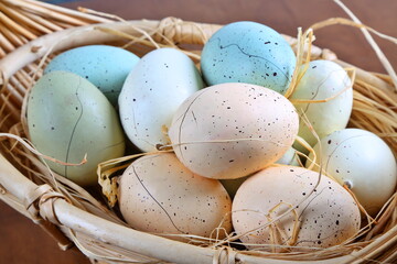 Easter colored eggs in basket