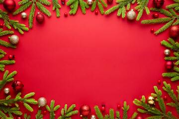 Red christmas background with oval frame