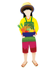 agriculturist with fruits in basket vector design