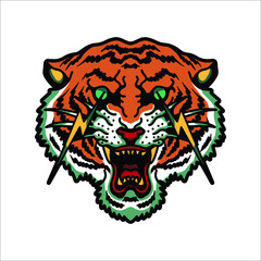 tiger and lightning vector design