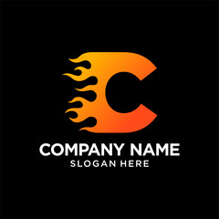 C Letter Flame Logo Design Template Inspiration, vector.