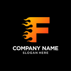 F Letter Flame Logo Design Template Inspiration, vector.