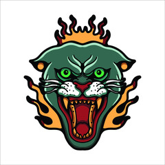 burning panther tattoo vector design