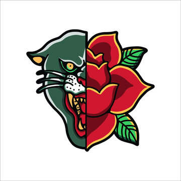 panther and rose vector design