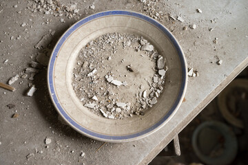 Old dirty plate in Chernobyl zone