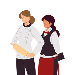 women chef and waitress with uniform