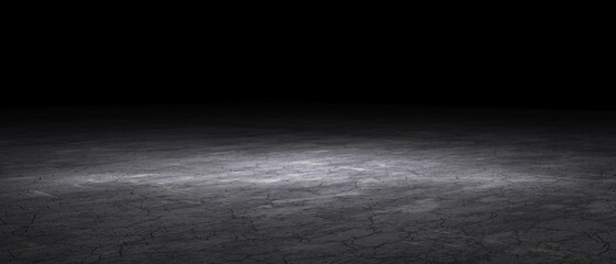 Dark room abstract wallpaper. Background texture for display products. 3D rendering.