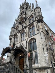Fototapeta premium Facade of the historic Gouda stadhuis (city hall) which was built in 1450. Gouda, South Holland / Netherlands 