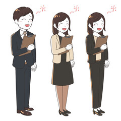 書類を持つ会社員　照れる