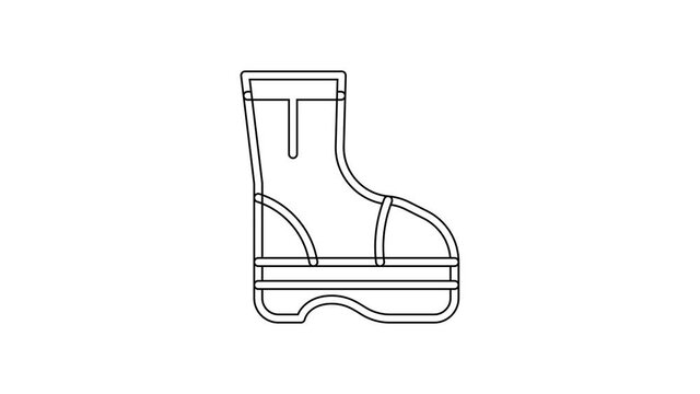 Black line Fire boots icon isolated on white background. 4K Video motion graphic animation
