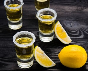 Tequila drink served in glasses with lime and salt