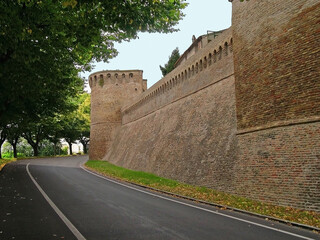 Italy, Marche, Corinaldo, part of the ancient city wall. The medieval walls are well preserved.