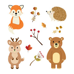 set of differents autumn animals