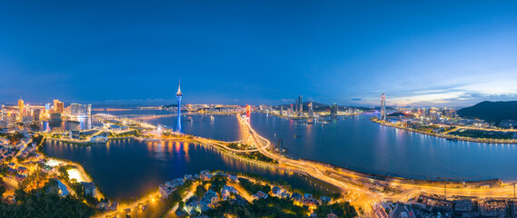 Night view of Zhuhai City and Macau, China
