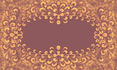 drawing of a classic vintage universal simple frame for invitations, greeting and cards. simple drawing, curls, burgundy Victorian shades, with a golden tint