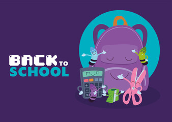 bag and icon set cartoons of back to school vector design