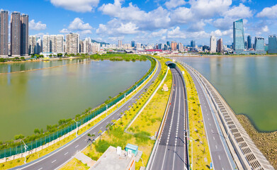 Fototapeta premium Pearl River Delta Ring Expressway, Cityscape of Zhuhai City, Guangdong Province, China