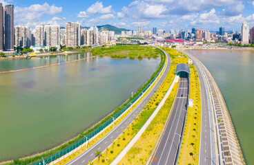 Fototapeta na wymiar Pearl River Delta Ring Expressway, Cityscape of Zhuhai City, Guangdong Province, China