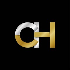CH initial letter logo, simple shade, gold silver color