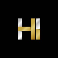 HI initial letter logo, simple shade, gold silver color