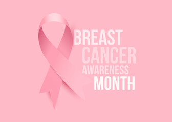 Simple pink silky ribbon for breast cancer awareness month October. Vector illustration.