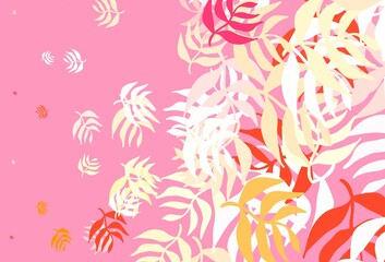 Light Red, Yellow vector elegant background with leaves.