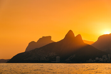 Sun Setting Behind Mountains of Rio de Janeiro