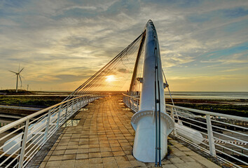 The harp bridge at night in Hsiang-Shan, Hsin-Chu City, Taiwan        