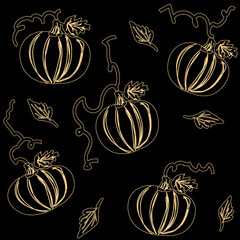 Seamless pumpkin pattern,hand drawn autumn illustration for wallpaper, wrapping design,simple template in doodle style for Halloween,thanksgiving decoration background,vector pumpkin silhouette