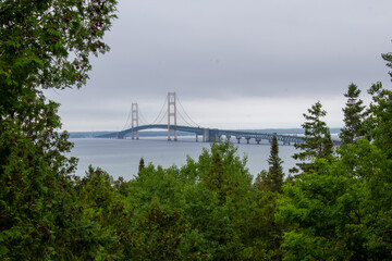 Mackinac bridge overlook. View from Straits State Park in Michigan