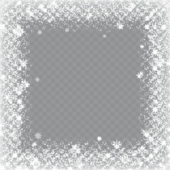 Frozen window glass ice with snow on transparent background. Vector - obrazy, fototapety, plakaty