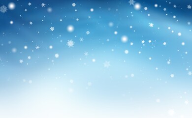 Blue white abstract background. white light and snowflakes Christmas blurred beautiful shiny lights use wallpaper backdrop and your product.