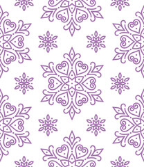 CHRISTMAS SIMLESS PATTERN WITH STYLIZED VIOLET SNOWFLAKES. PRINT FOR FABRIC, TABLE-NAPKIN, WRAPPAPER