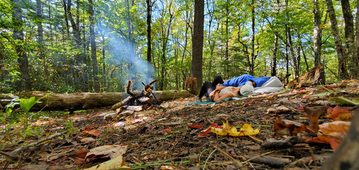 relaxing by the campfire