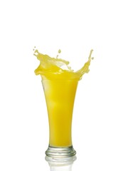 splashing orange juice with oranges isolated on white