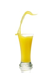 splashing orange juice with oranges isolated on white