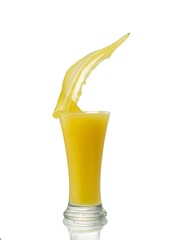 splashing orange juice with oranges isolated on white