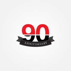 90 years anniversary celebration logotype. anniversary logo with red and black color isolated on white background, vector design for celebration, invitation card, and greeting card