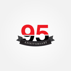 95 years anniversary celebration logotype. anniversary logo with red and black color isolated on white background, vector design for celebration, invitation card, and greeting card