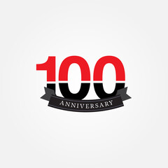 100 years anniversary celebration logotype. anniversary logo with red and black color isolated on white background, vector design for celebration, invitation card, and greeting card