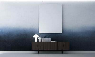 Modern and mock up interior design of living room and concrete wall texture background 