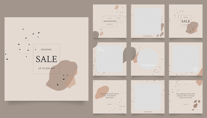 social media template banner fashion sale promotion. fully editable instagram and facebook square post frame puzzle organic sale poster. brown beige vector background