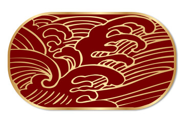 A Chinese Style Badge Design Of The Sea Wave Texture