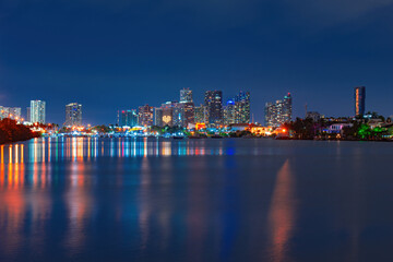 Fototapeta na wymiar Miami skyscrapers at the night, south beach. Miami skyline.