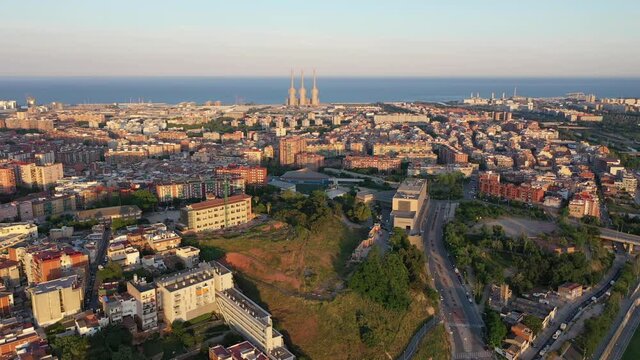 Modern buildings in the coastal residential areas of Sant Adria de Besos and Badalona. Barcelona. Spain. High quality 4k footage